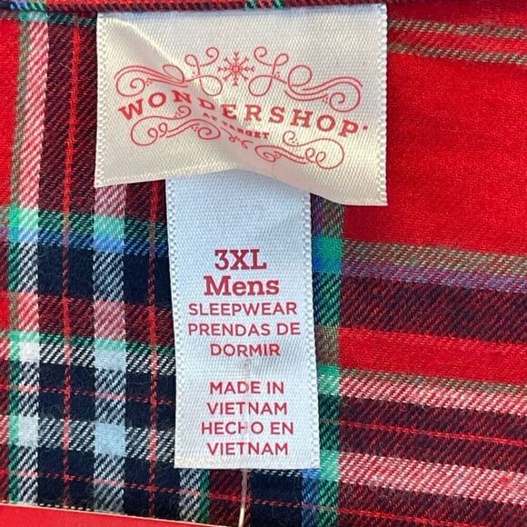NWT WONDERSHOP Pajama Set Men's Sz 3XL Red Plaid Long Sleeve 100% Cotton Holiday - Picture 3 of 16